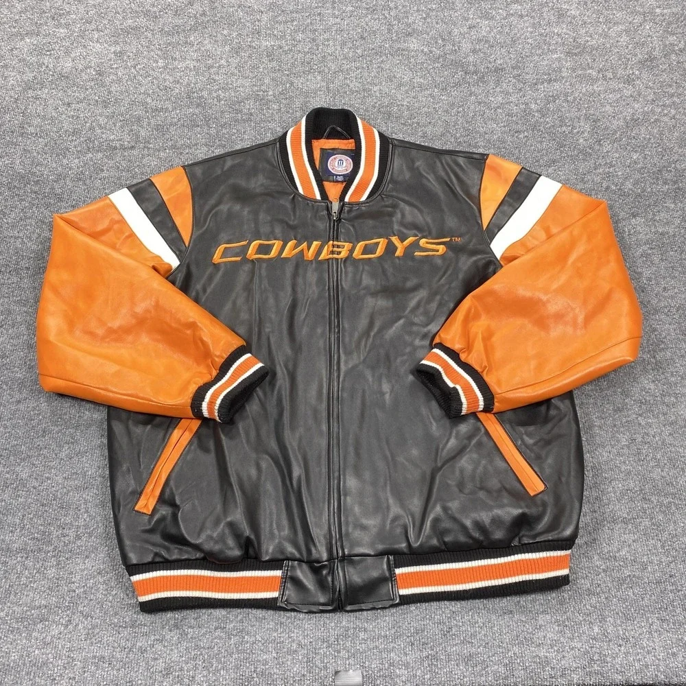 Vintage‎ Oklahoma State Cowboys Jacket Mens XL Black Orange NCAA Football G-III